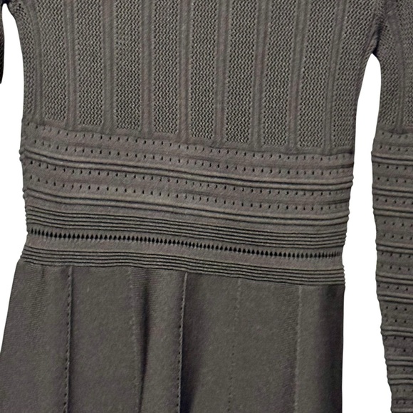 ZARA Rare Textured Open Weave Long Sleeve A Line Black Ribbed Dress size Large - Picture 7 of 12
